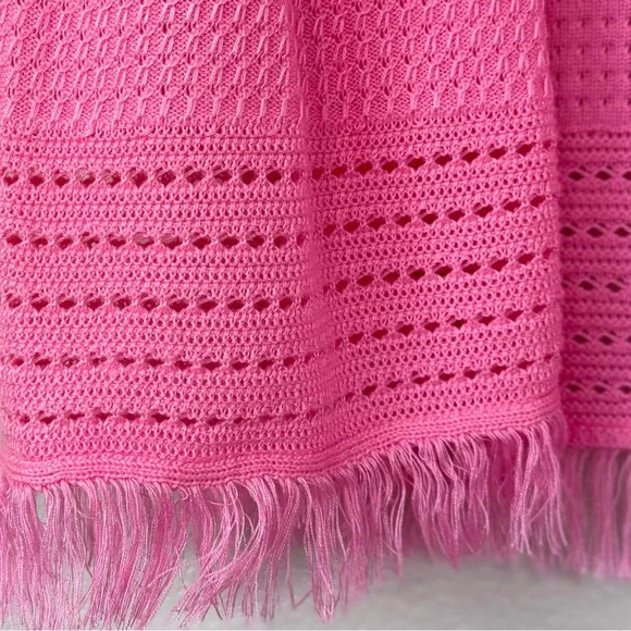 TALBOTS XL Textured Fringe Cardigan in Hot Pink • Open Front Spring Lightweight - Picture 4 of 10
